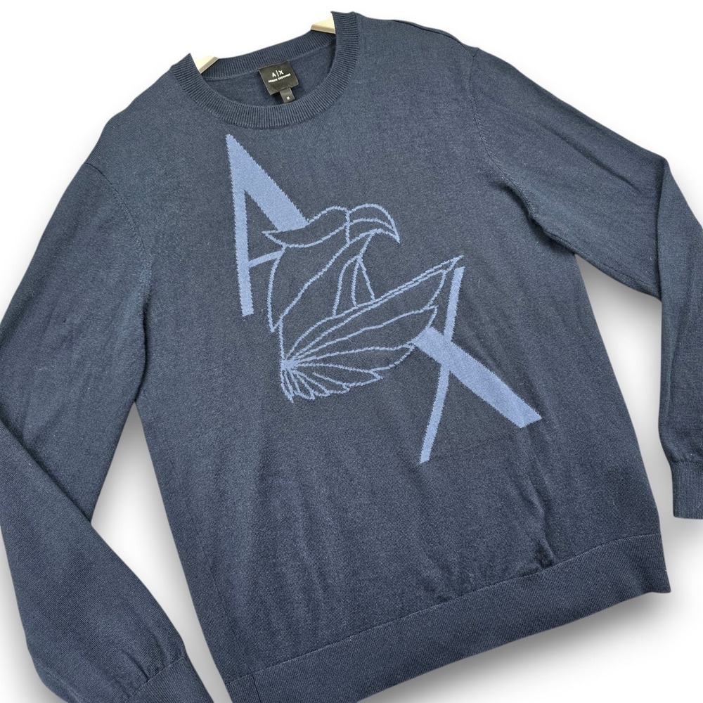 Armani Exchange Mens M Sweater Blue Acrylic Wool Blend AX Eagle Logo Graphic